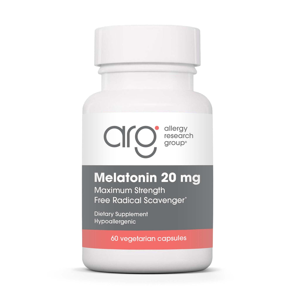 Allergy Research Group Melatonin 20 mg bottle front view for easy nightly use