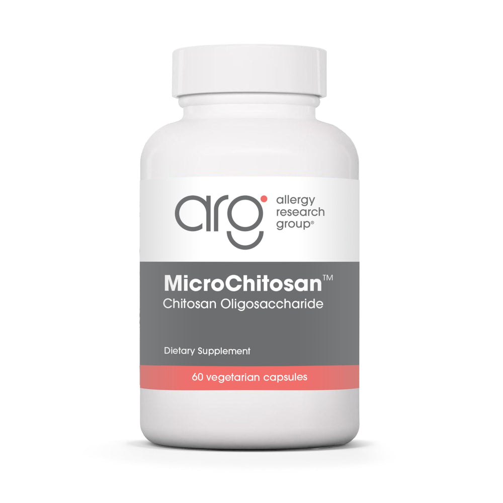 Allergy Research Group MicroChitosan bottle with capsules for daily detox support.