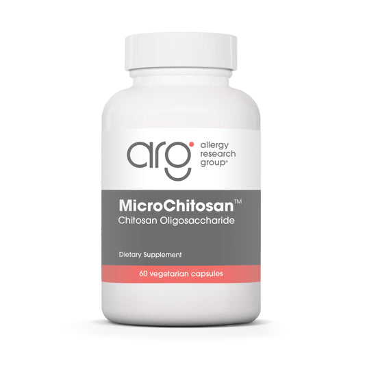 Allergy Research Group MicroChitosan bottle with capsules for daily detox support.