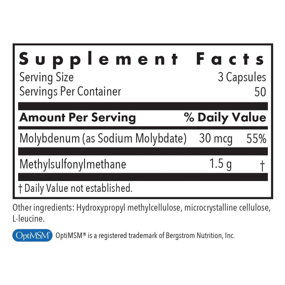 Allergy Research Group MSM capsules closeup for joints and tissues support.