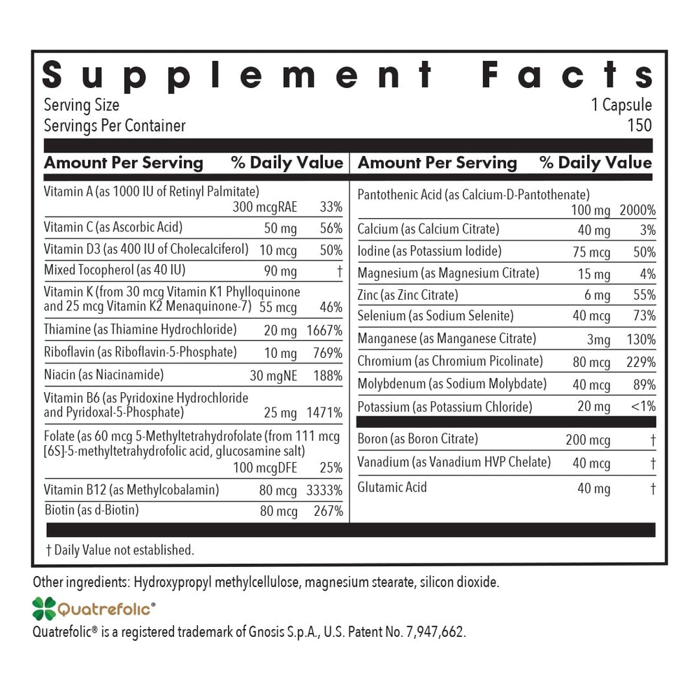 Allergy Research Group Multi-Vi-Min label highlights active B vitamin forms.