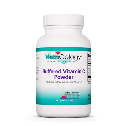 Allergy Research Group Nutricology Buffered Vitamin C Powder bottle pour supports collagen formation.