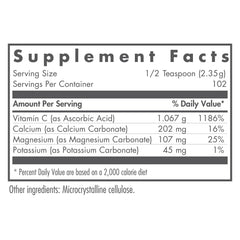 Allergy Research Group Nutricology Buffered Vitamin C Powder label details highlight high-purity formula.