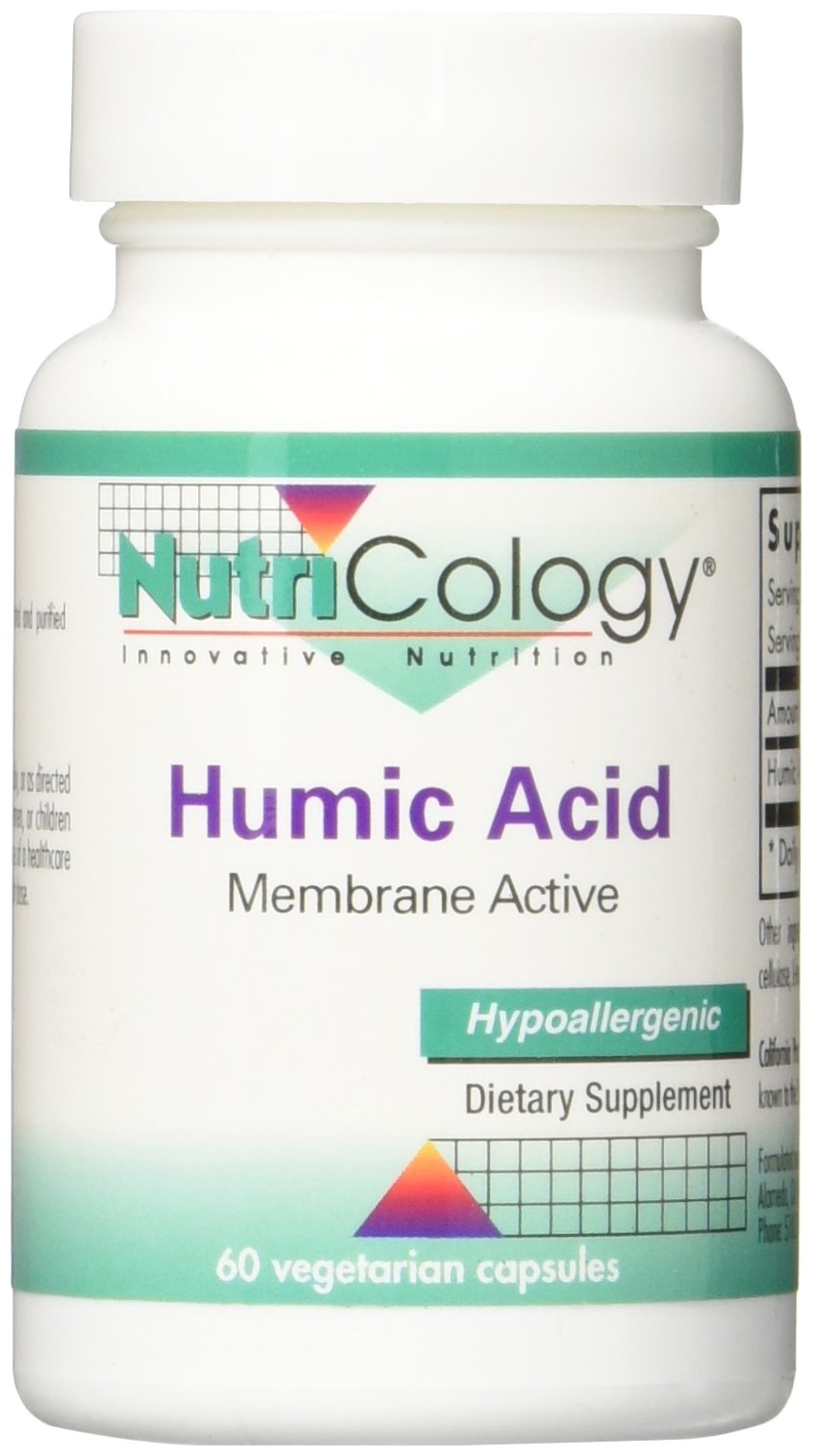 Gluten-free allergen-free labeling on NutriCology Humic Acid bottle aids sensitive users