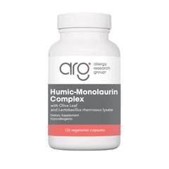 NutriCology Humic-Monolaurin Complex bottle label by Allergy Research Group showing product branding