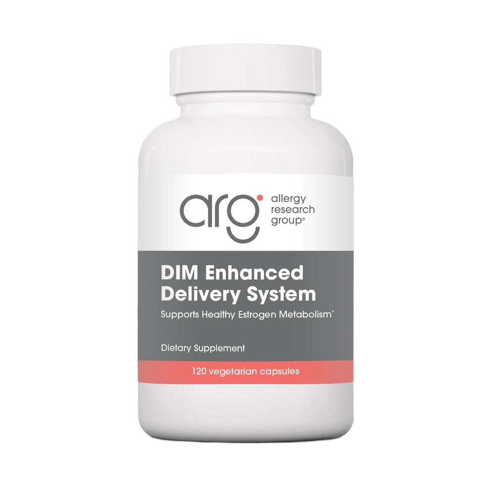 Allergy Research Group IndoleGard bottle front with vegan capsules supporting estrogen metabolism.