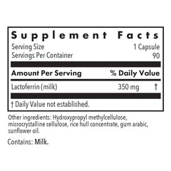 Nutricology lactoferrin capsules closeup highlights bovine source and immune support.