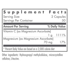 NutriCology Magnesium Ascorbate capsules close-up, a gentle non-acidic vitamin C option for daily use