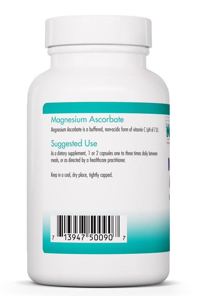 NutriCology Magnesium Ascorbate ingredients panel highlighting the magnesium ascorbate blend for balanced minerals