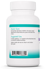 NutriCology mastic gum capsules closeup highlighting vegetarian, hypoallergenic digestive health support