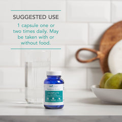 Nutricology Restore-Biotic Complete bottle with water, supports daily probiotic routine