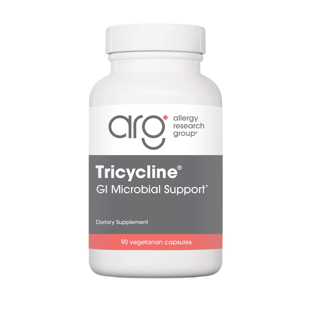 Nutricology Tribiotics bottle front with capsules supports gut balance.