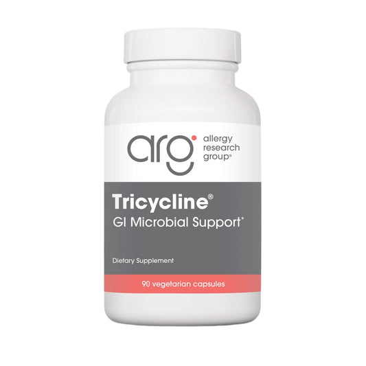 Nutricology Tribiotics bottle front with capsules supports gut balance.