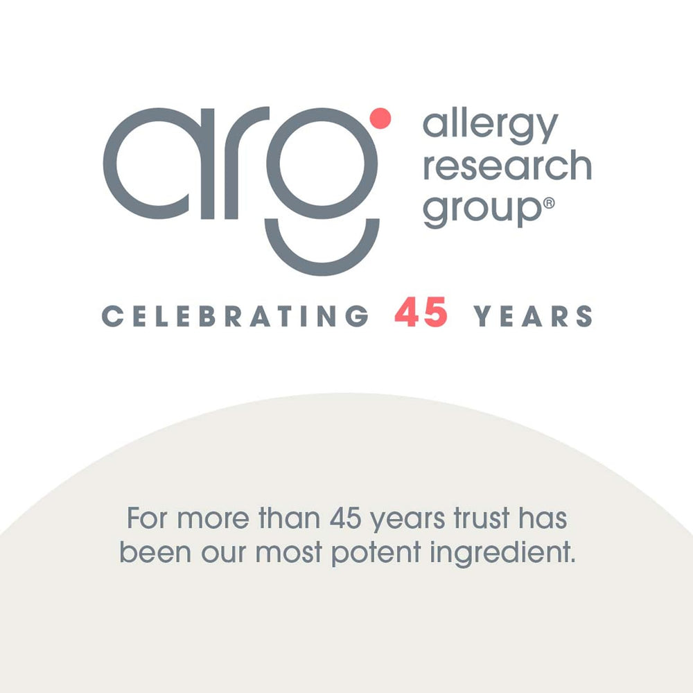 Allergy Research Group packaging scene showing doctor-developed hypoallergenic standard.