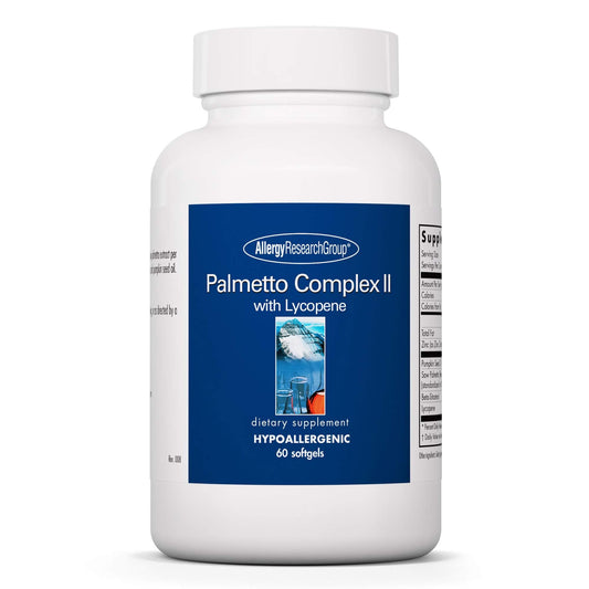 Allergy Research Group Palmetto Complex II bottle with softgels for daily support.