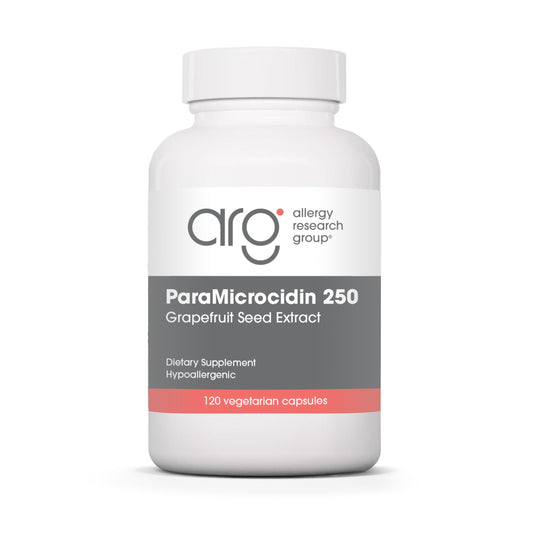 Allergy Research Group ParaMicrocidin bottle closeup highlighting contaminant-free formula
