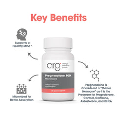 Allergy Research Group Pregnenolone scored tablets on label emphasizing ingredient purity.