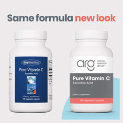 Allergy Research Group Vitamin C capsules close-up highlighting high-potency ascorbic acid.