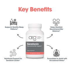 Allergy Research Group Seratonin label close-up emphasizing purity and essential nutrients
