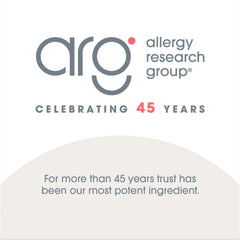 Allergy Research Group Super Greens morning routine setup with cup and supplements