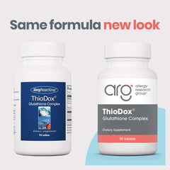 Close-up of ThioDox bottle label showing ingredients and antioxidants