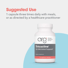 Allergy Research Group Tribiotics bottle label shows botanical blend.