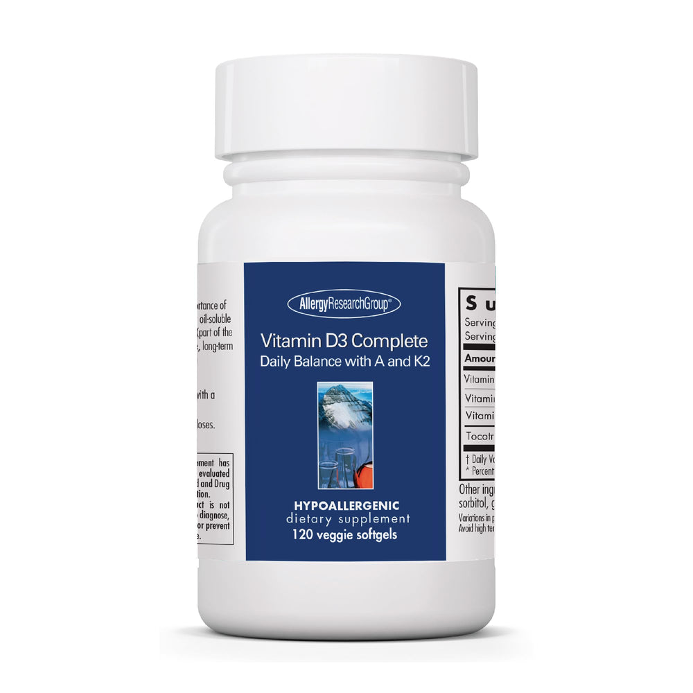 Allergy Research Group Vitamin D3 Complete 120-count bottle front view supports daily wellness.