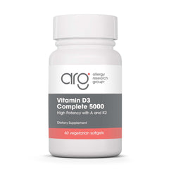 Allergy Research Group Vitamin D3 Complete bottle with 60 capsules for daily use.