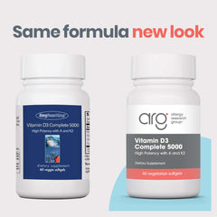 Allergy Research Group Vitamin D3 Complete capsules close-up, easy-to-swallow softgels.