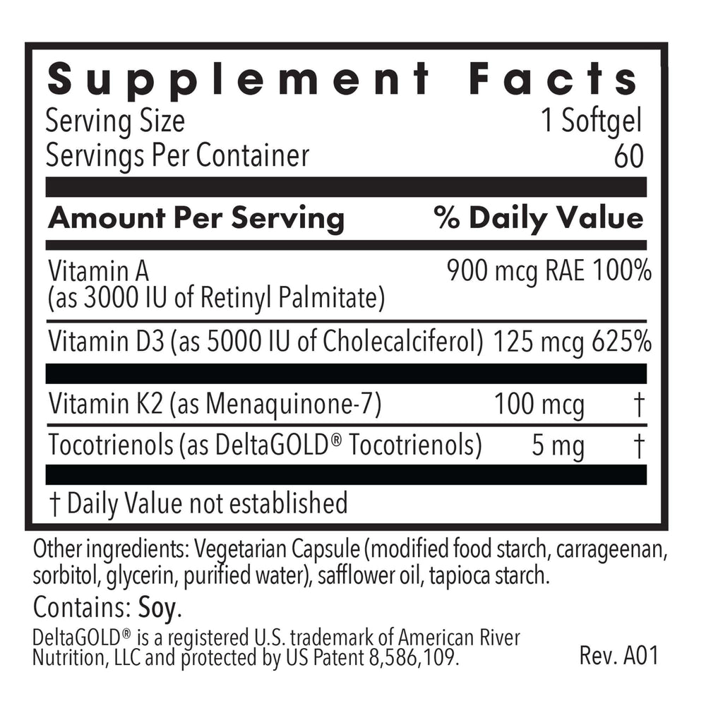 Allergy Research Group Vitamin D3 Complete label detail highlights 125 mcg D3 with A and K2.