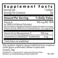 Allergy Research Group Vitamin D3 Complete label detail highlights 125 mcg D3 with A and K2.
