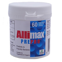 Allimax PrePro bottle with stabilized allicin capsules for daily digestive support