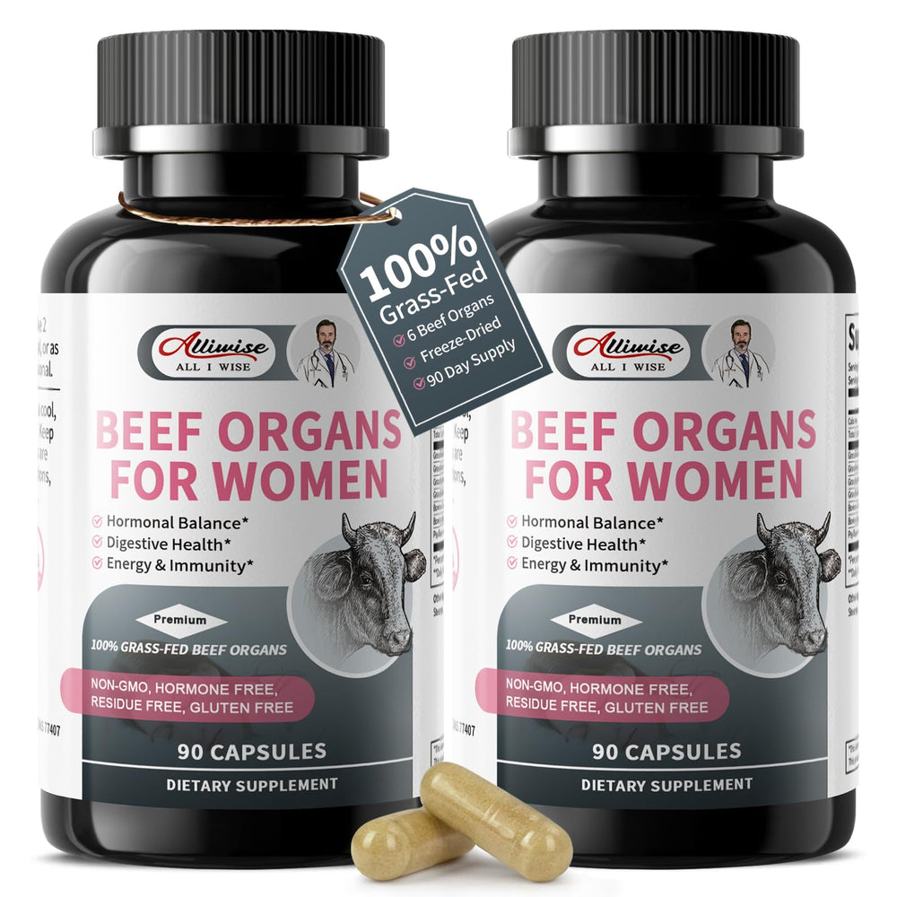 Alliwise 2-pack beef organ capsules bottle: convenient daily capsules for energy support