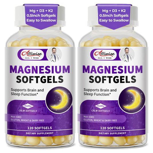 Alliwise magnesium glycinate softgels 2-pack bottle shown for easy daily use