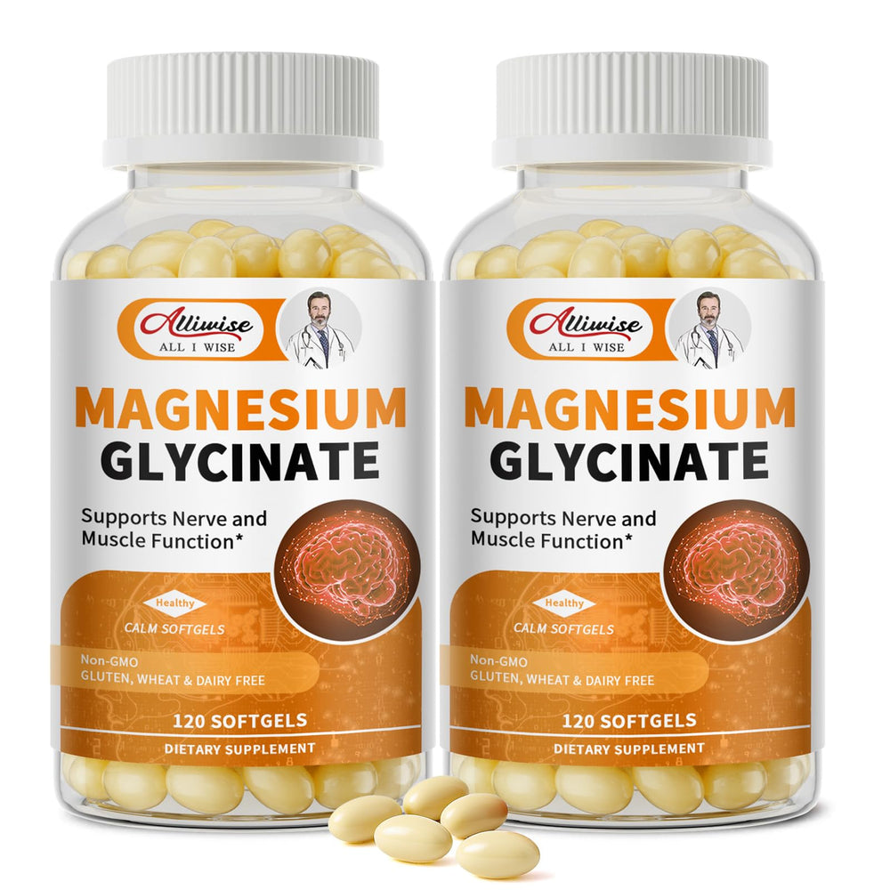 Alliwise Magnesium Glycinate bottle front showing easy daily support.