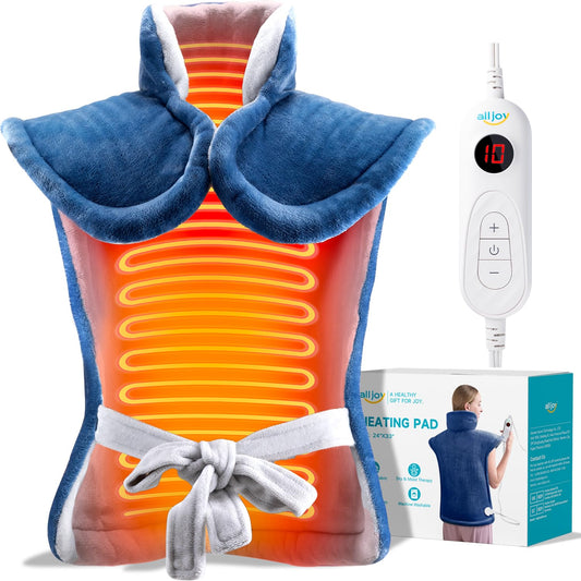 ALLJOY full-body heating pad covers back and shoulders for targeted relief.