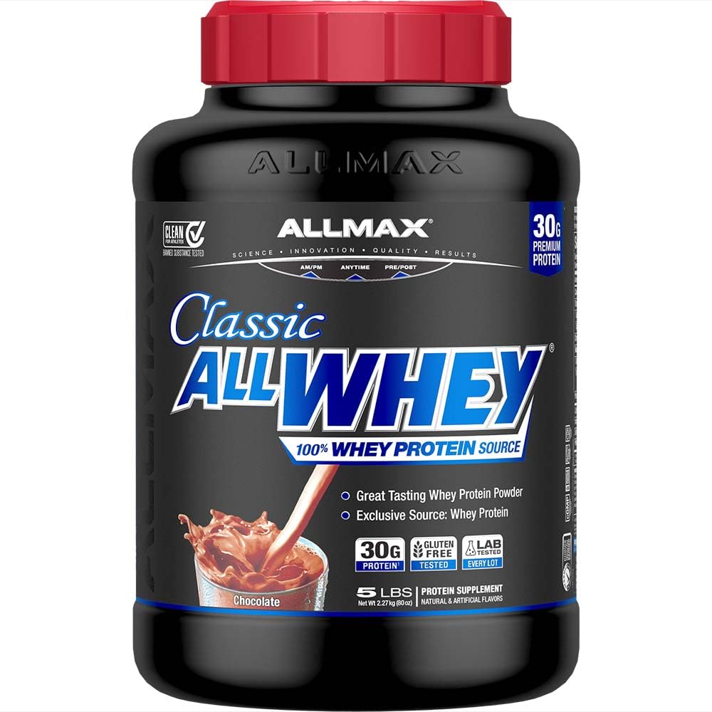 ALLMAX AllWhey Classic chocolate powder jar for easy daily protein