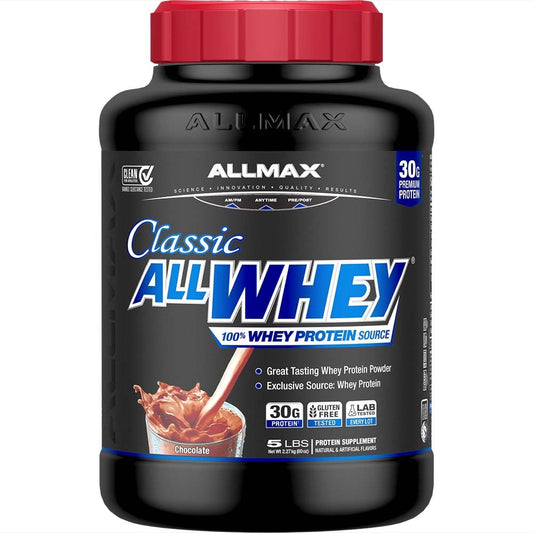 ALLMAX AllWhey Classic chocolate powder jar for easy daily protein