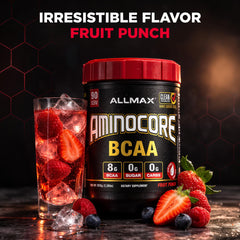 ALLMAX AMINOCORE sugar-free formulation displayed on the container.