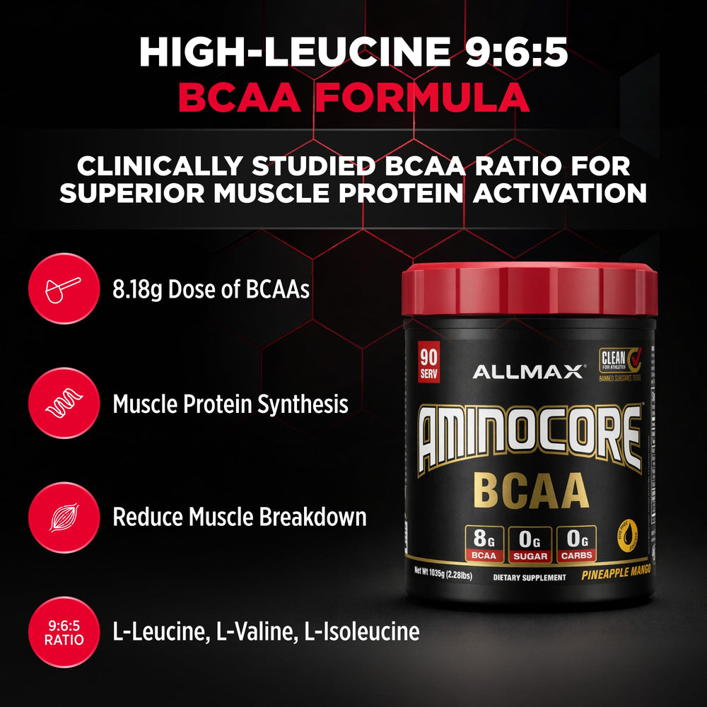ALLMAX AMINOCORE BCAA powder scoop indicating convenient serving size for daily use
