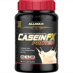 ALLMAX Casein-FX tub shows slow-release protein for overnight support.