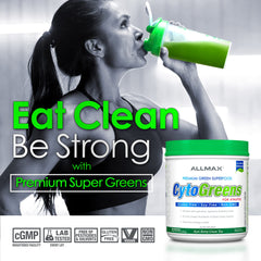 ALLMAX CytoGreens natural caffeine source supports clean energy when needed