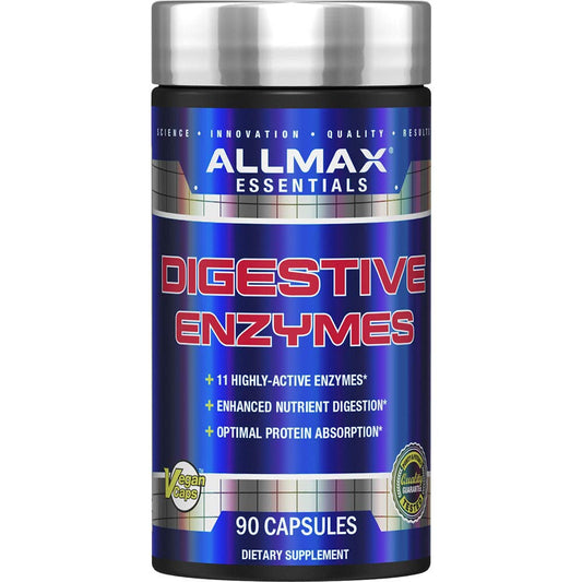 ALLMAX Digestive ENZYMES bottle front for gradual digestion support with 90 servings