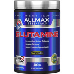Allmax Essentials Arginine HCL jar front, nitric oxide precursor potential.
