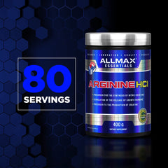 Allmax Essentials Arginine HCL powder swirl, easy dissolution in water.
