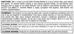 ALLMAX Essentials Citrulline Malate 2:1 pre-workout setup on a gym bench.