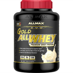 ALLMAX Gold AllWhey French Vanilla container highlights protein purity for daily fueling