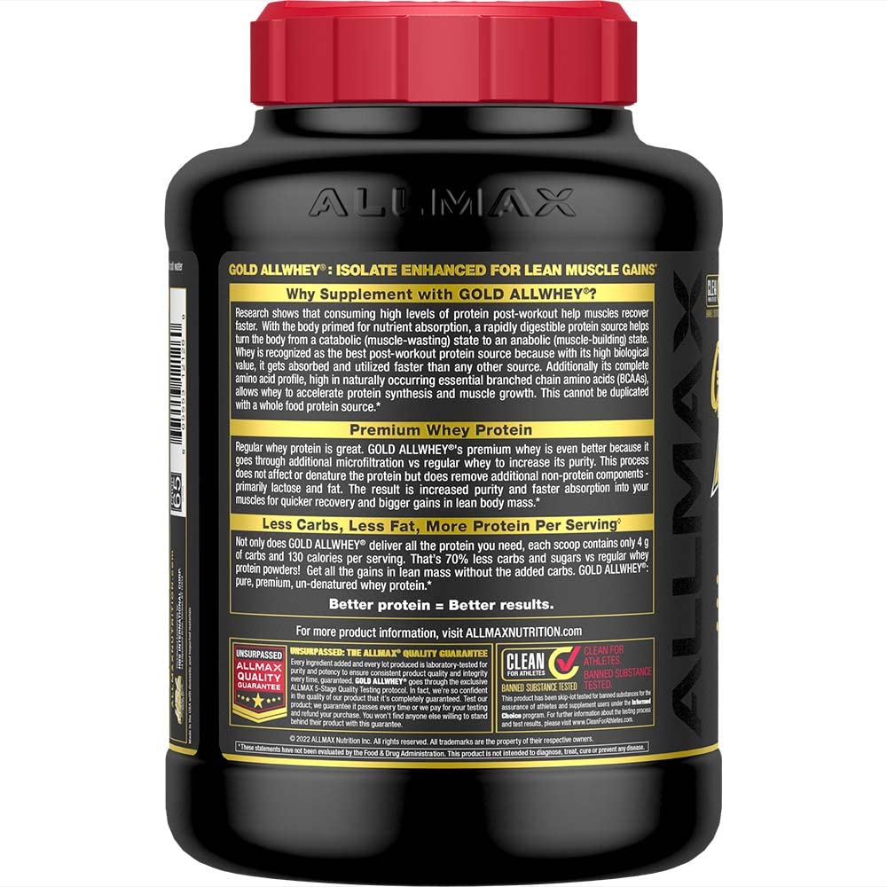 ALLMAX Gold AllWhey French Vanilla scoop ready for quick post-workout shake