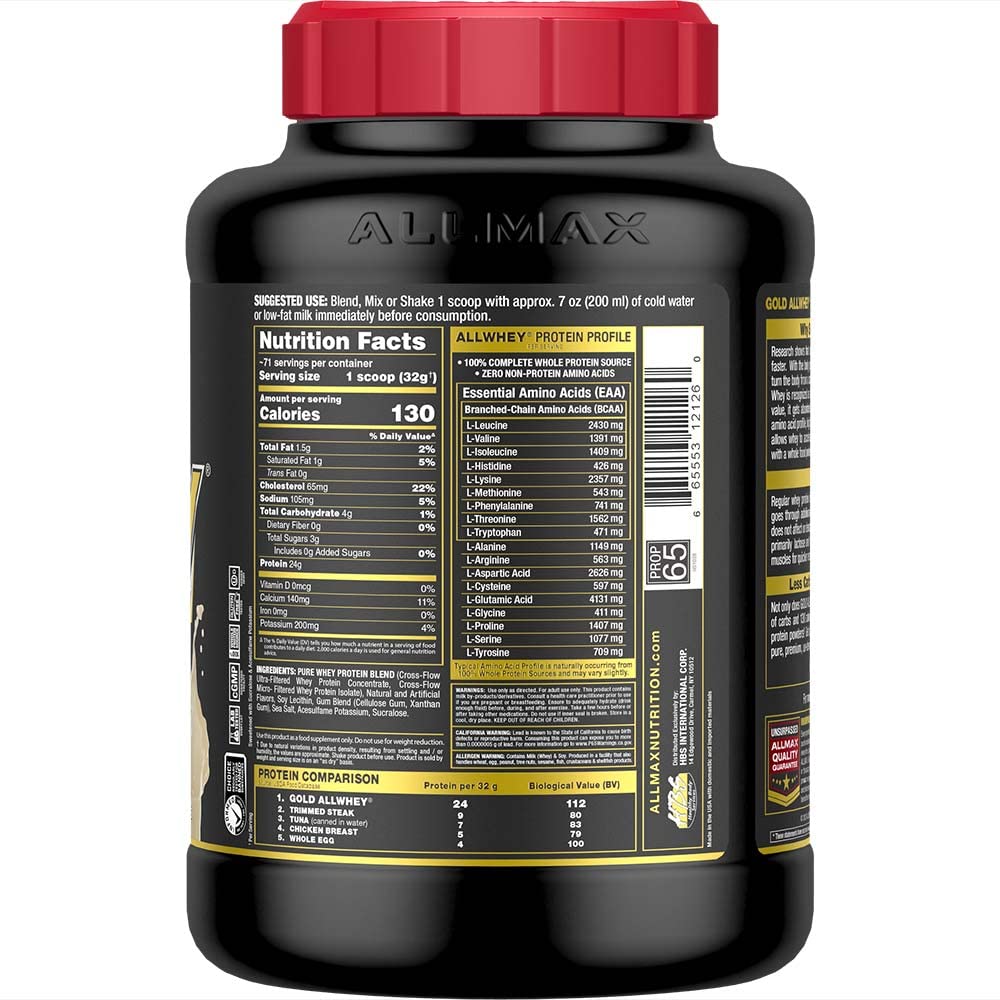 ALLMAX Gold AllWhey French Vanilla shake poured into a glass after training