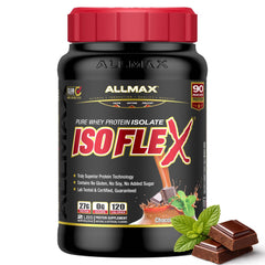 ALLMAX ISOFLEX Pure Whey Isolate tub front view highlighting clean protein for muscle recovery